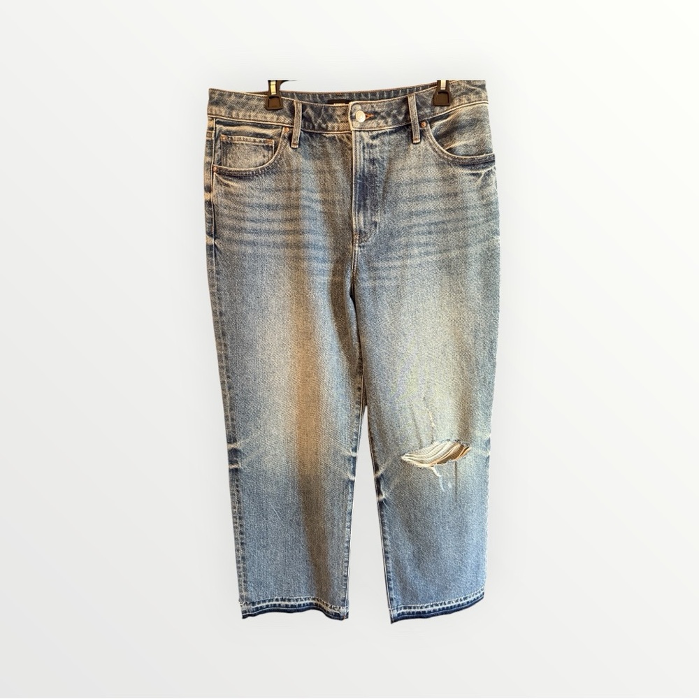 Express Women’s Distressed Jeans High Rise Relaxed Straight Leg size 14 short